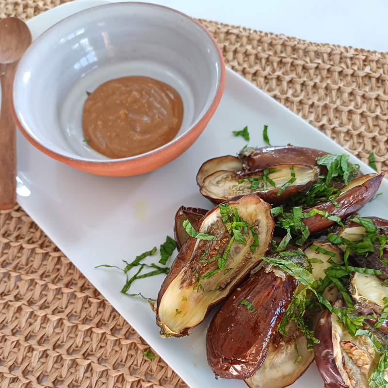 Roasted Baby Aubergine and Peanut Butter Dip