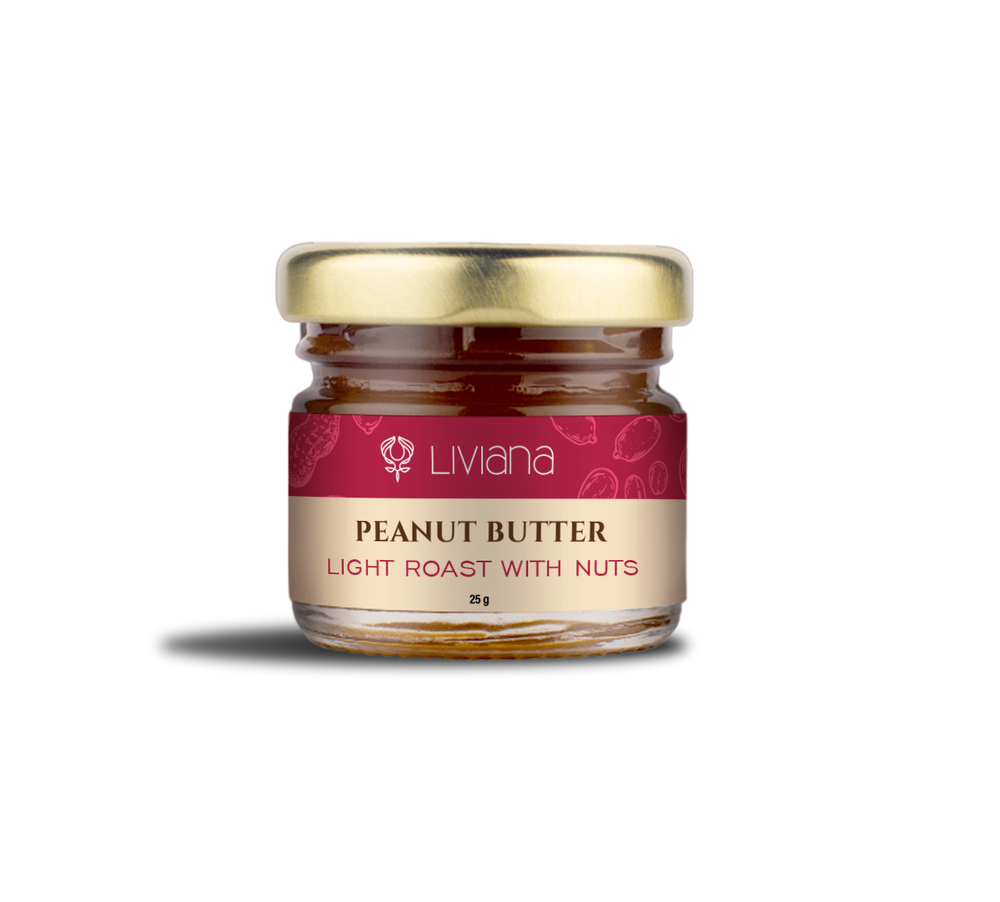 Small jar of light roast with nuts peanut butter